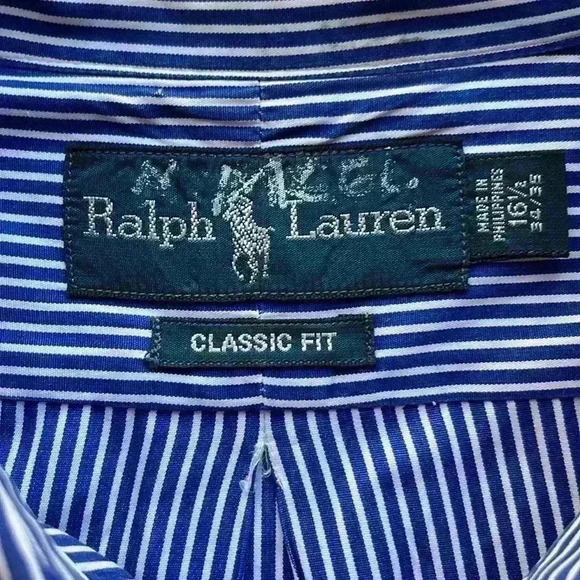 EUC Ralph Lauren Mens Blue White Striped Button Down Shirt Classic Fit Pony XL - Picture 4 of 9